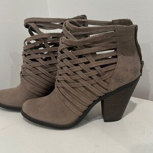 Women's Strappy Heeled Ankle Boots - Brown